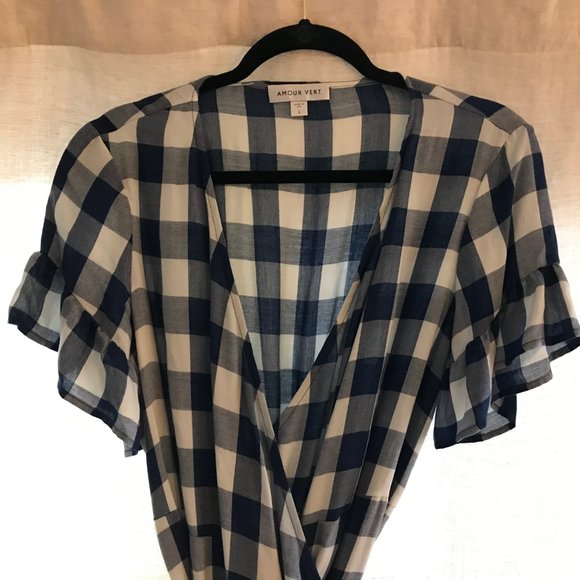Amour Vert Gina Blue Check Midi Wrap Dress Size L/12 - Picture 4 of 5